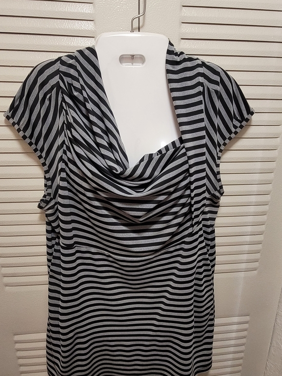 Worthington Woman Tops - Striped Cowl Neck Tunic - Black & Gray